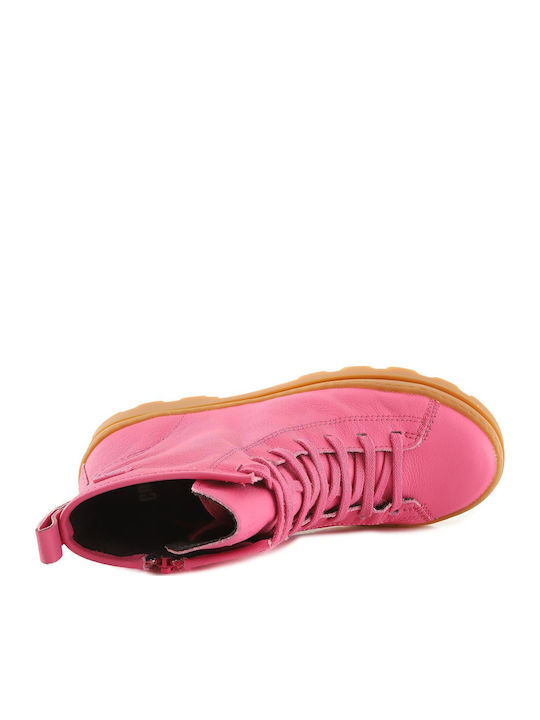 Brutus Leather Kids Boots with Laces Fuchsia