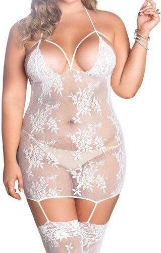 Leg Avenue Strappy Suspender Bodystocking Dress White 3003-4738-2