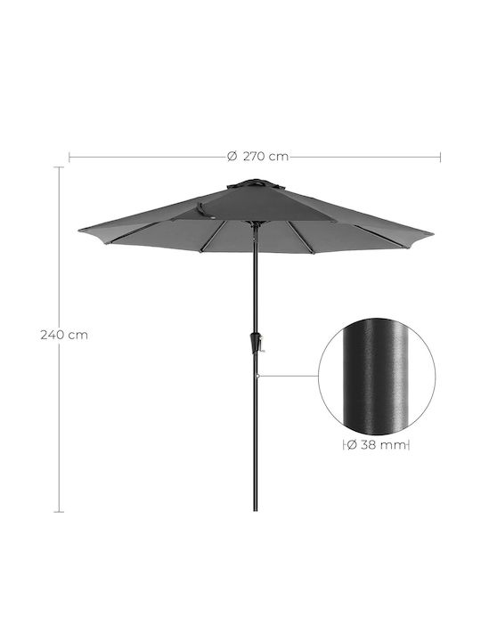 Runde Metall-Garten- und Terrassen-Sonnenschirm Schwarz F2.7xY2.4m