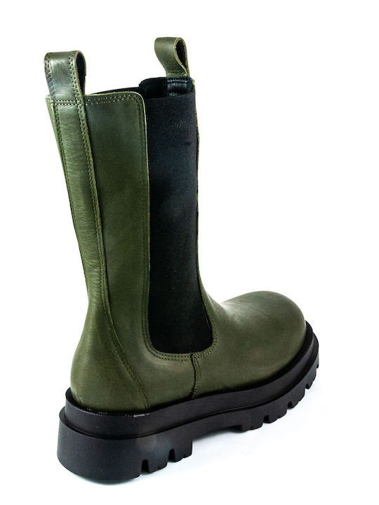 Leather Women's Chelsea Boots Green