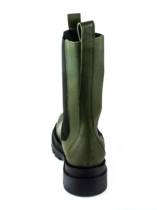 Leather Women's Chelsea Boots Green