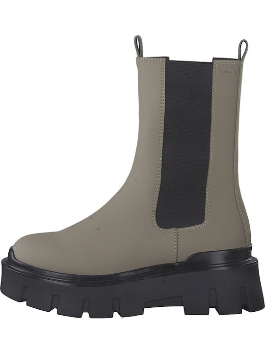 Leder Damen Chelsea Stiefeletten Taupe