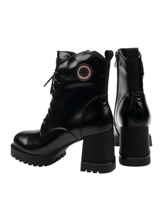 Leather Women's Ankle Boots with High Heel Black