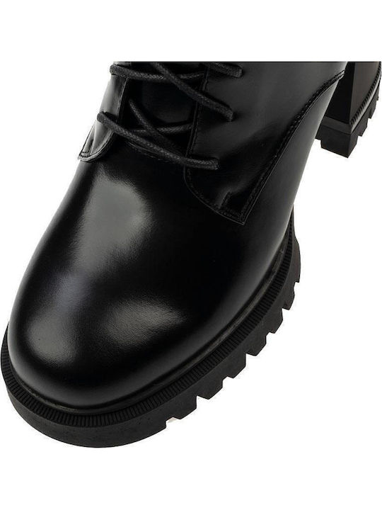 Leather Women's Ankle Boots with High Heel Black