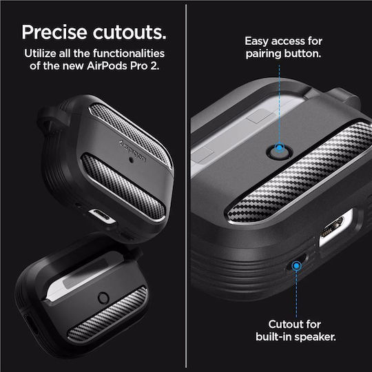Spigen Rugged Armor Silicone Case with Keychain Black for Apple AirPods Pro
