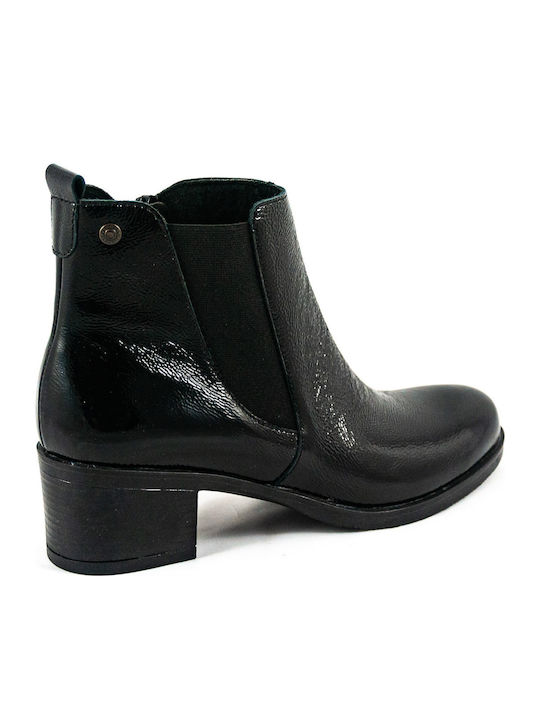 Women's Patent Leather Ankle Boots with Medium Heel black patent leather