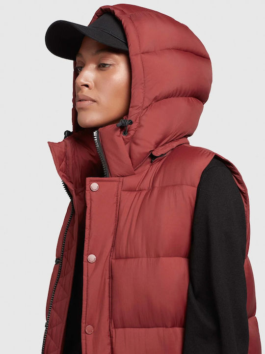 Women's Long Puffer Jacket for Winter with Hood Madder Brown