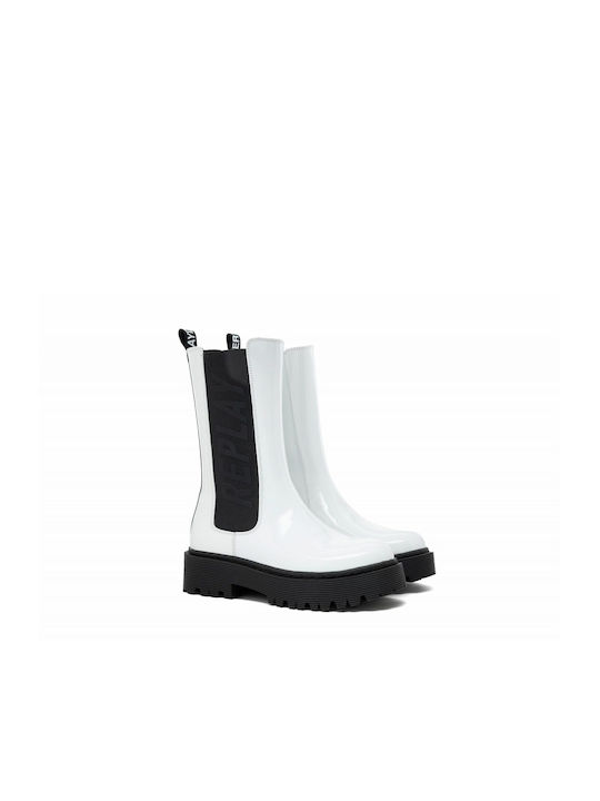 Replay Kids Leather Chelsea Boots White