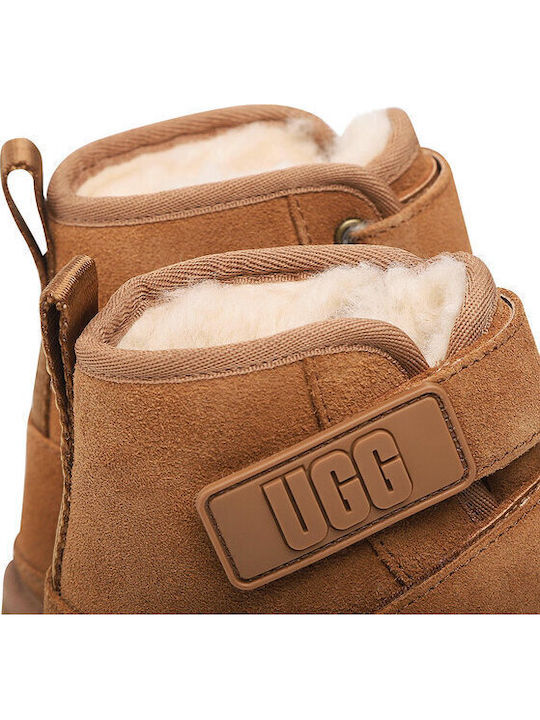 Neumel Suede Kids Boots with Velcro Brown