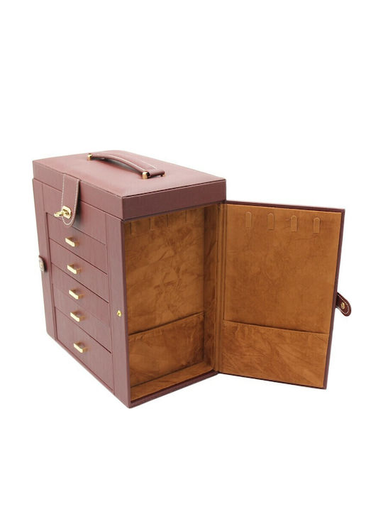 Wooden Jewellery Box with Drawer & Brown Mirror 30x17x31cm