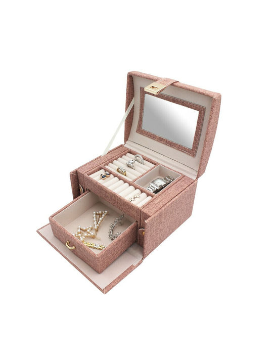 Jewellery Box with Drawer & Mirror Dark Pink 19.5x16x12cm