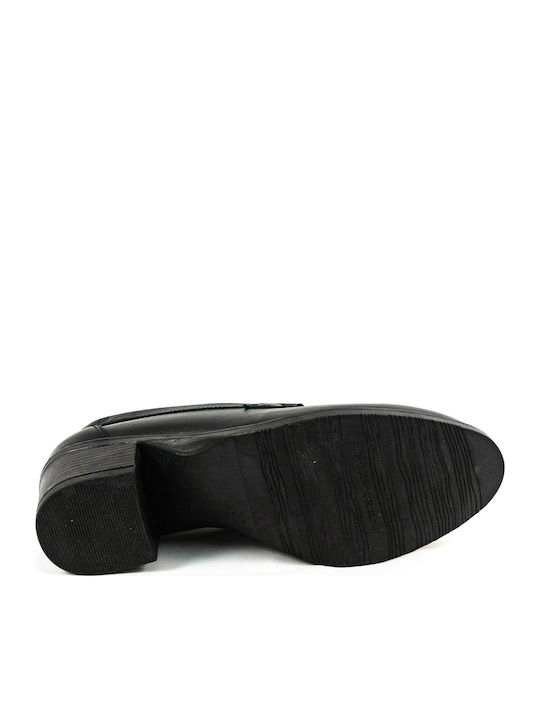 Leder Pumps mit Chunky flachem Absatz Schwarz
