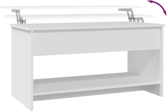 Rectangular Central Wooden Coffee Table with Lifting Mechanism White M102xW50xH52.5cm