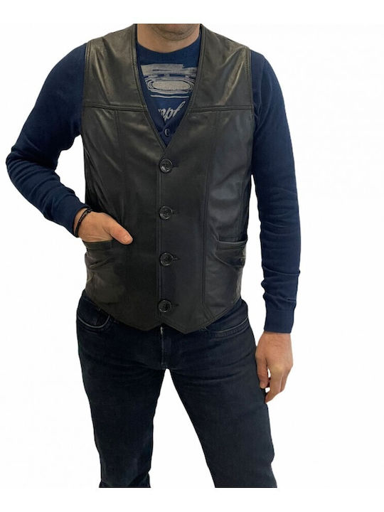 Y2019 MEN'S LEATHER VEST BLACK