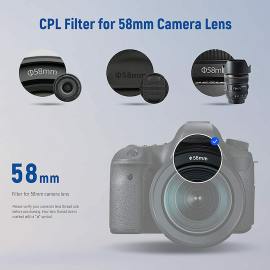 Neewer Slim Magnalium Frame HD Optical Φίλτρo CPL Διαμέτρου 58mm για Φωτογραφικούς Φακούς
