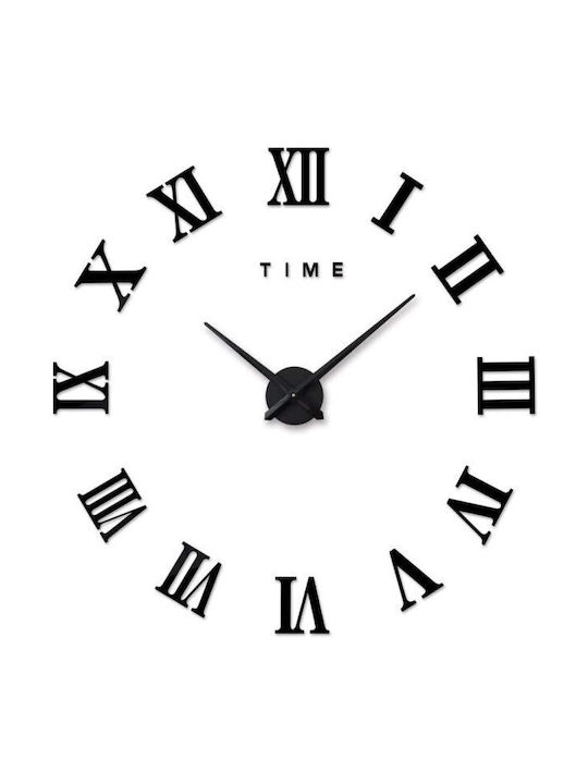 3D Silent Wall Clock Sticker Plastic Black Ø60cm