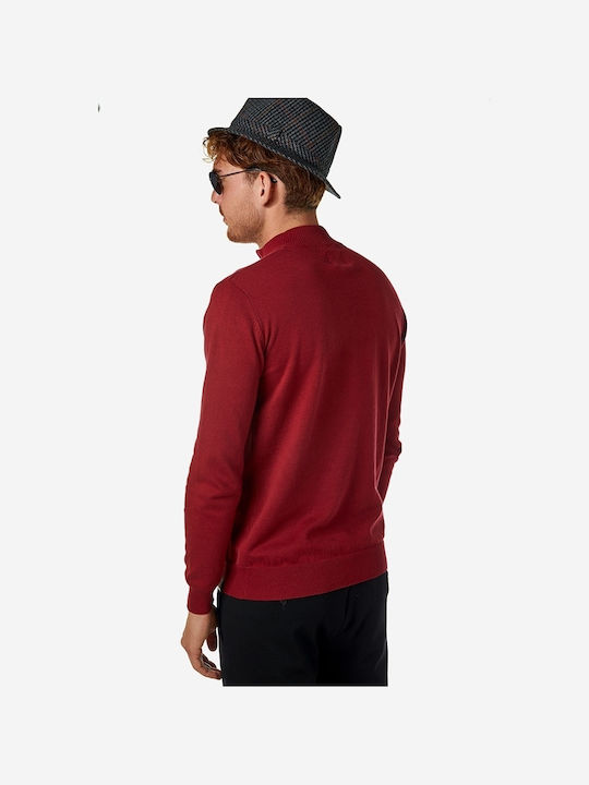 Brokers Jeans Men's Long Sleeve Sweater with Zipper Burgundy