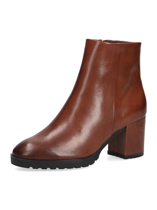 Leather Women's Ankle Boots with Medium Heel Tabac Brown