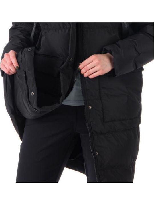 Lungă Jachetă de femei Puffer cu glugă de blană Negru