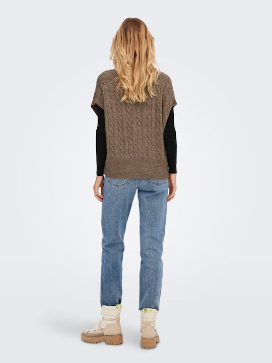 Winter Women's Sleeveless Tunic with V-Neck Brown