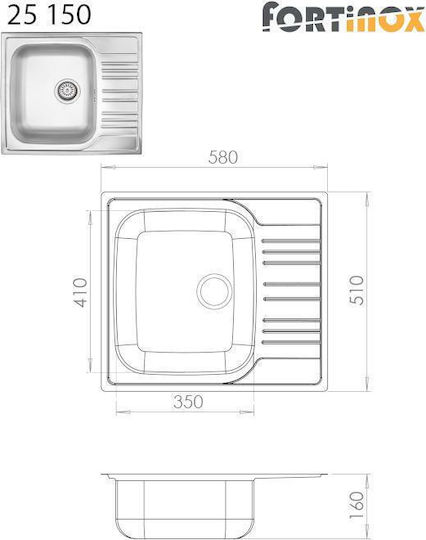 Fortinox Valley 25150 107-25150-110 25150-110 Drop-In Мивка Inox Сатен Ш58xД51см Сребрист