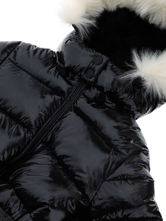 Kids Quilted Short Coat with Hood Black