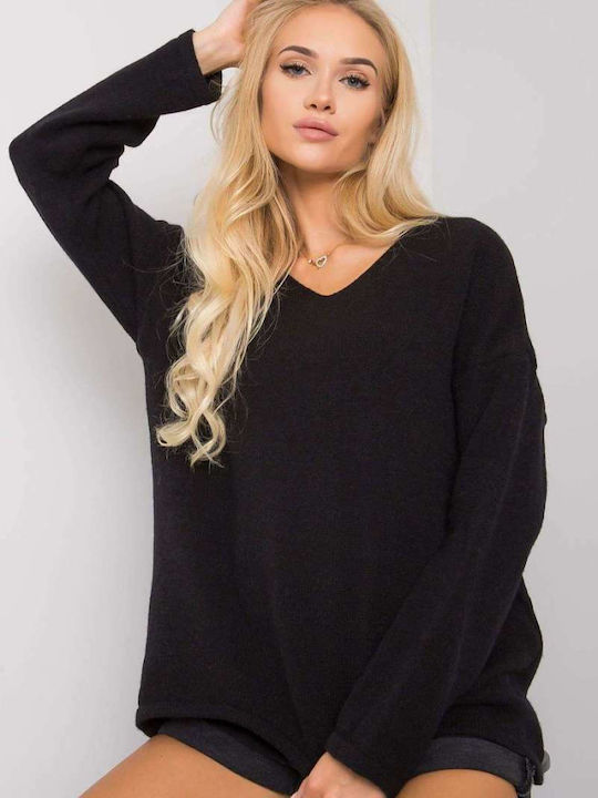 Och Bella BI-9802 Women's Long Sleeve Sweater with V Neckline Black 159766