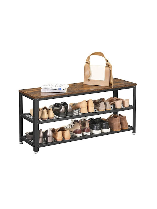 Metallic Shoe Organizer with 2 Shelves Μαύρο 100x30x45cm