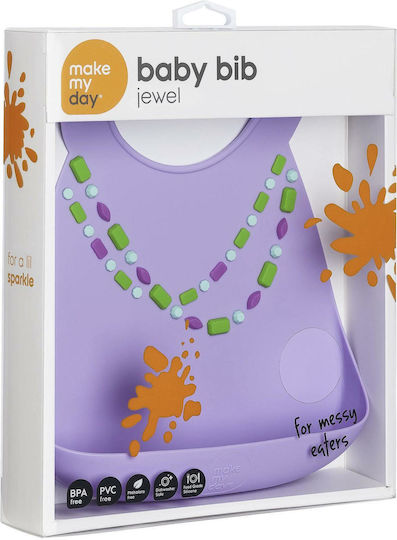 Make my Day Jewels Waterproof Bib Silicone with Button & Pocket Lilac for 6 m+
