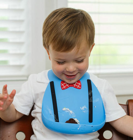 Make my Day Scholar Waterproof Bib Plastic with Button & Pocket Navy Blue for 6 m+