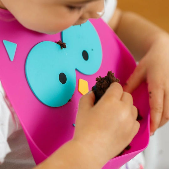 Make my Day Owl Waterproof Bib Silicone with Button & Pocket Pink for 6 m+