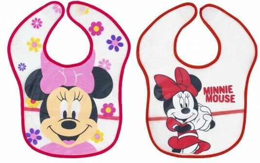 Interbaby Αδιάβροχη Σαλιάρα Πλαστική με Αυτοκόλλητο Disney Minnie Mouse 2τμχ