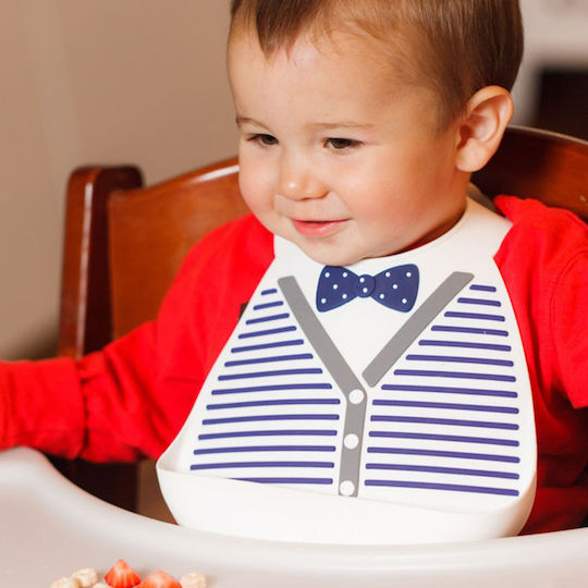 Make my Day Little Gentleman Waterproof Bib Silicone with Button & Pocket Navy Blue for 6 m+