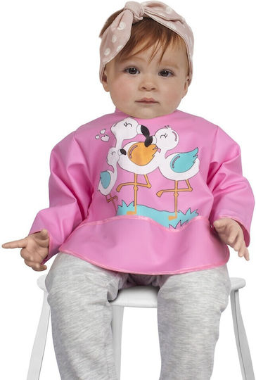 Sevi Bebe Fliamingo Waterproof Coverall Plastic with Hoop & Loop Fastener, Pocket & Sleeves Pink