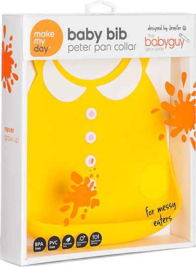 Make my Day Peter Pan Waterproof Bib Silicone with Button & Pocket Yellow for 6 m+