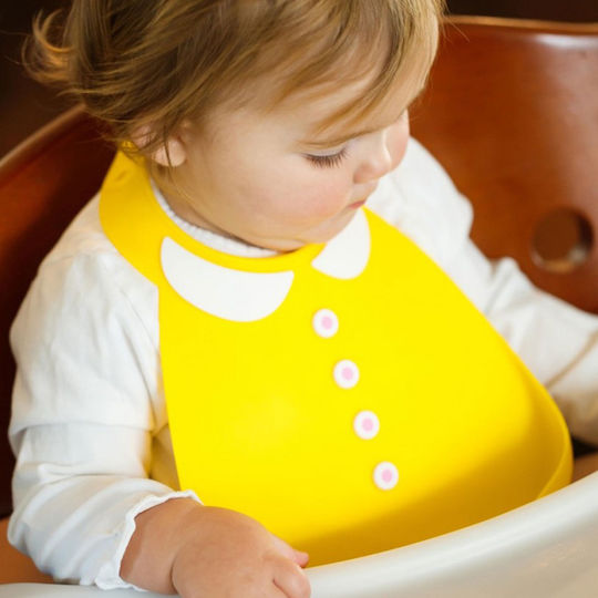 Make my Day Peter Pan Waterproof Bib Silicone with Button & Pocket Yellow for 6 m+