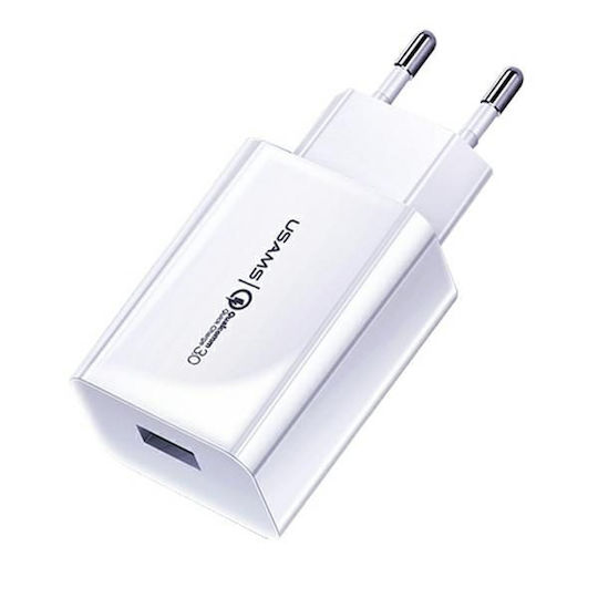 Usams Charger with USB-A Port and Cable USB-C 18W Quick Charge 3.0 Whites (T22)