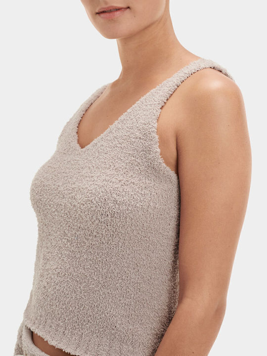 Dulcie Γυναικείο Καλοκαιρινό Crop Top Βαμβακερό Αμάνικο με V Λαιμόκοψη Μπεζ