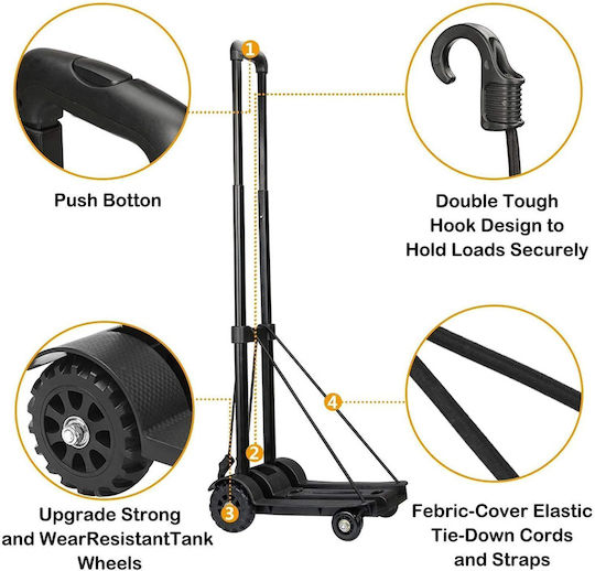 Home Use Transport Trolley Foldable for Weight Load up to 50kg Black