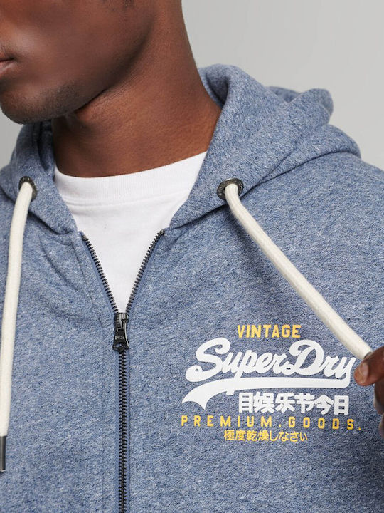 Superdry Vintage VL Jachetă cu fermoar pentru bărbați cu glugă și buzunare Tois Blue Grit