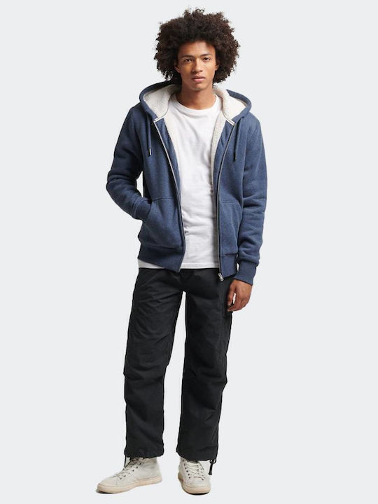 Borg Lined Sweatshirt with Hood Navy Blue