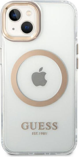 Guess Metal Outline Umschlag Rückseite Kunststoff Gold / Clear (iPhone 14)