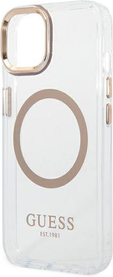 Guess Metal Outline Umschlag Rückseite Kunststoff Gold / Clear (iPhone 14)