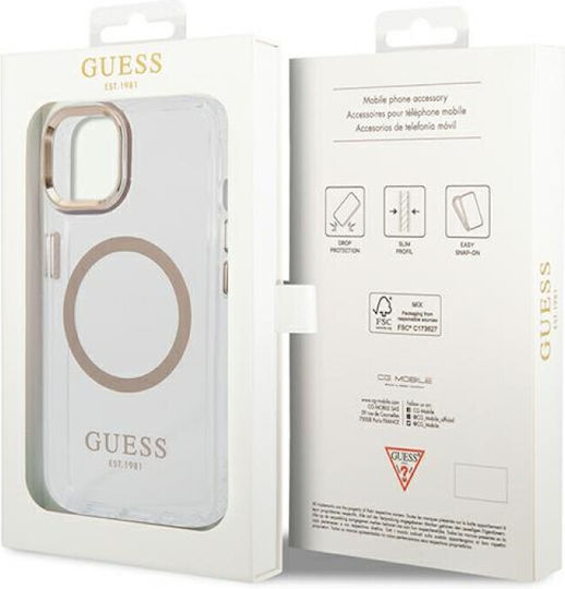 Guess Metal Outline Umschlag Rückseite Kunststoff Gold / Clear (iPhone 14)
