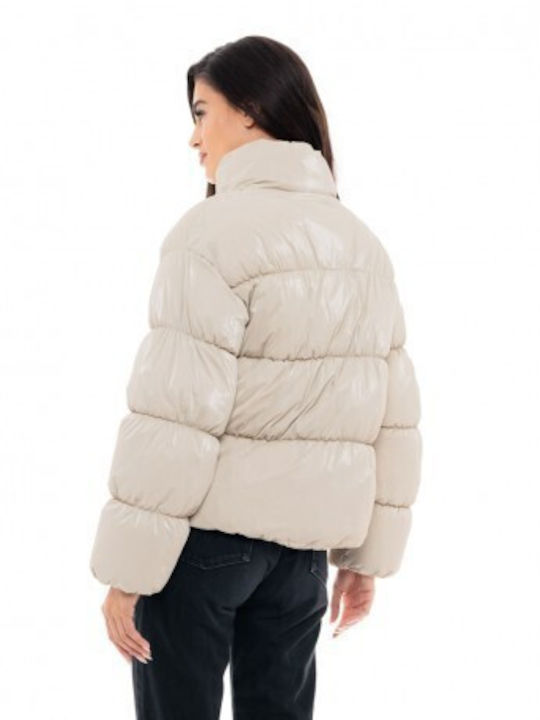 Biston Women's Short Puffer Jacket for Winter Beige
