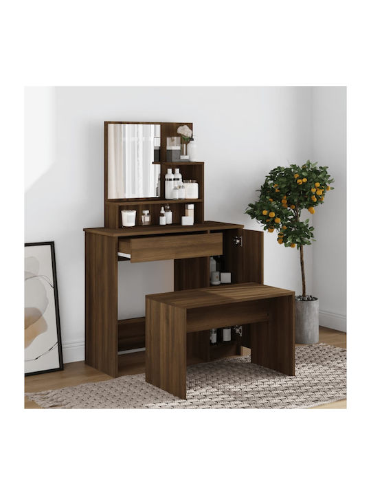 Σετ Wooden Makeup Dressing Table Brown with Mirror 86.5x35x136cm