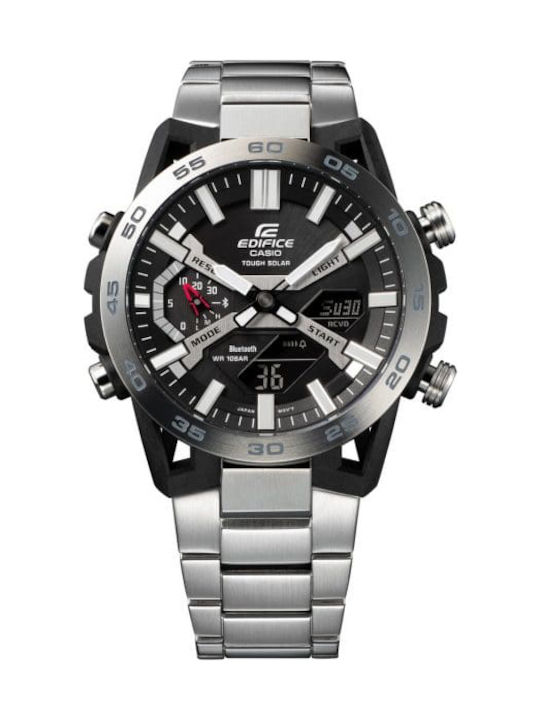 Casio Edifice Αναλογικό/Ψηφιακό Ανδρικό Ρολόι 51mm Χρονογράφος Μπαταρίας με Ασημί Μεταλλικό Μπρασελέ