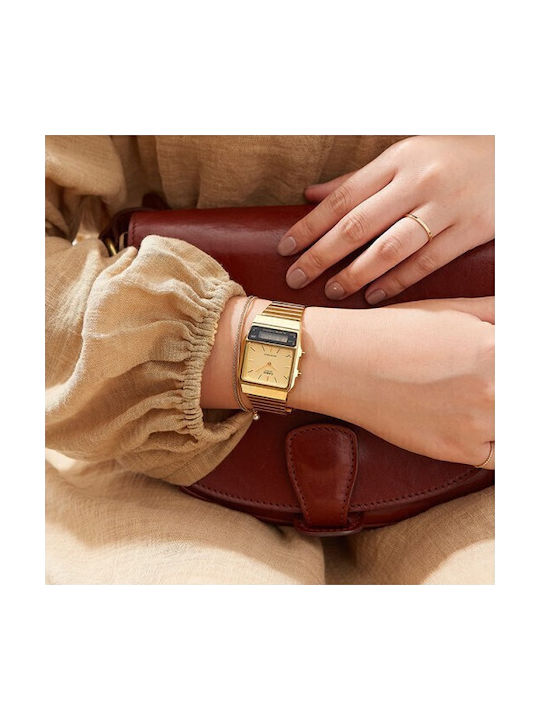 Casio Vintage Edgy Analog/Digital Men's Watch 32.1mm Chronograph Automatic with Gold Rubber Strap