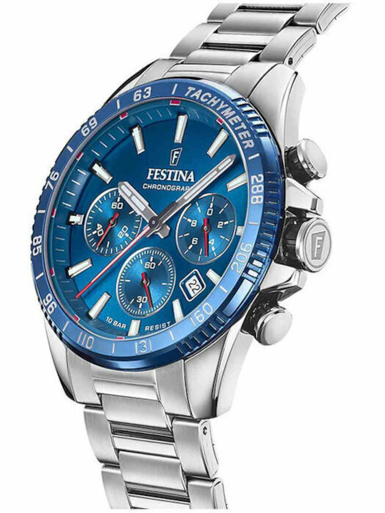 Festina Men's Watch 45mm Chronograph Battery with Silver Metal Bracelet