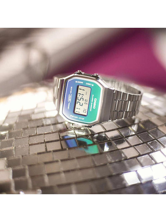 Casio Vintage Digital Men's Watch Chronograph Battery with Silver Metal Bracelet